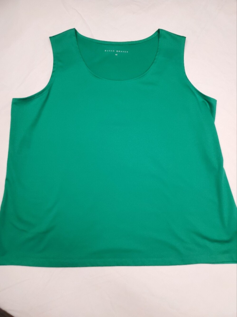 Susan Graver Green Liquid Knit Tank Top 1X Stretch Sleeveless Blouse Plus Size